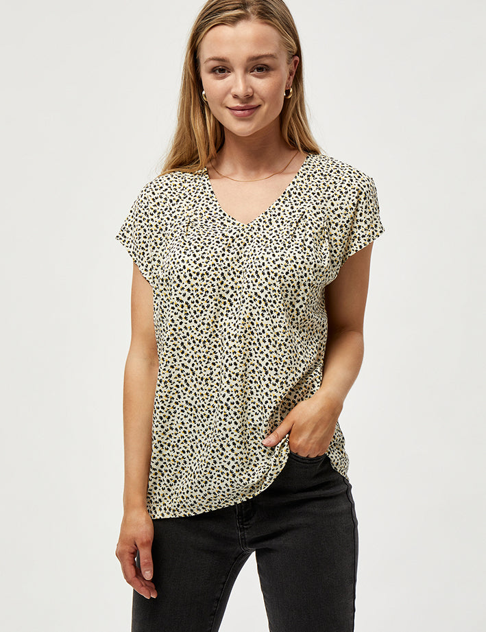 Peppercorn Caisa v-hals bluse Bluser 0023P Seedpearl Cream Print