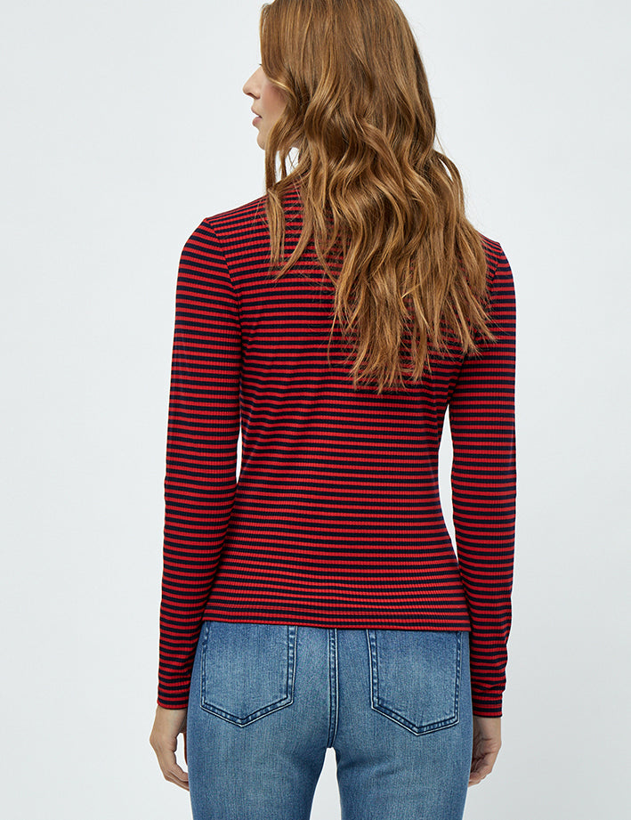 Peppercorn Lucca Rib Rullekrave Langærmet T-Shirt 684S True Red Stripe