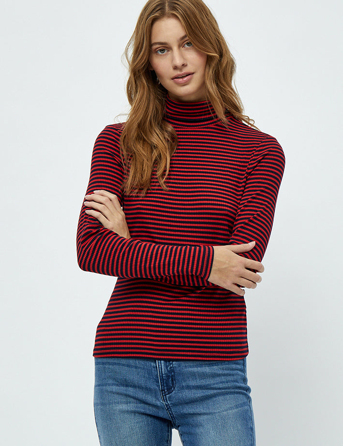 Peppercorn Lucca Rib Rullekrave Langærmet T-Shirt 684S True Red Stripe